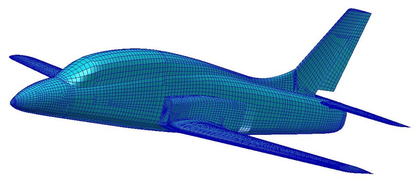 Diagram of a structural FEM model of an IAR 99 aircraft.