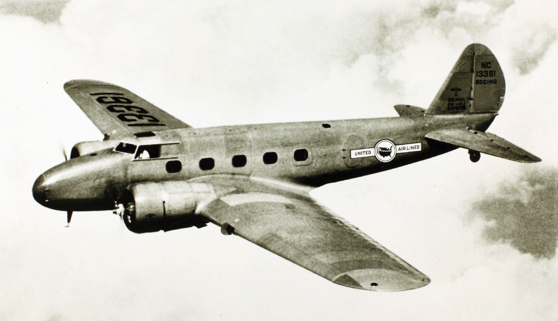 United Airlines Boeing 247-D in flight.