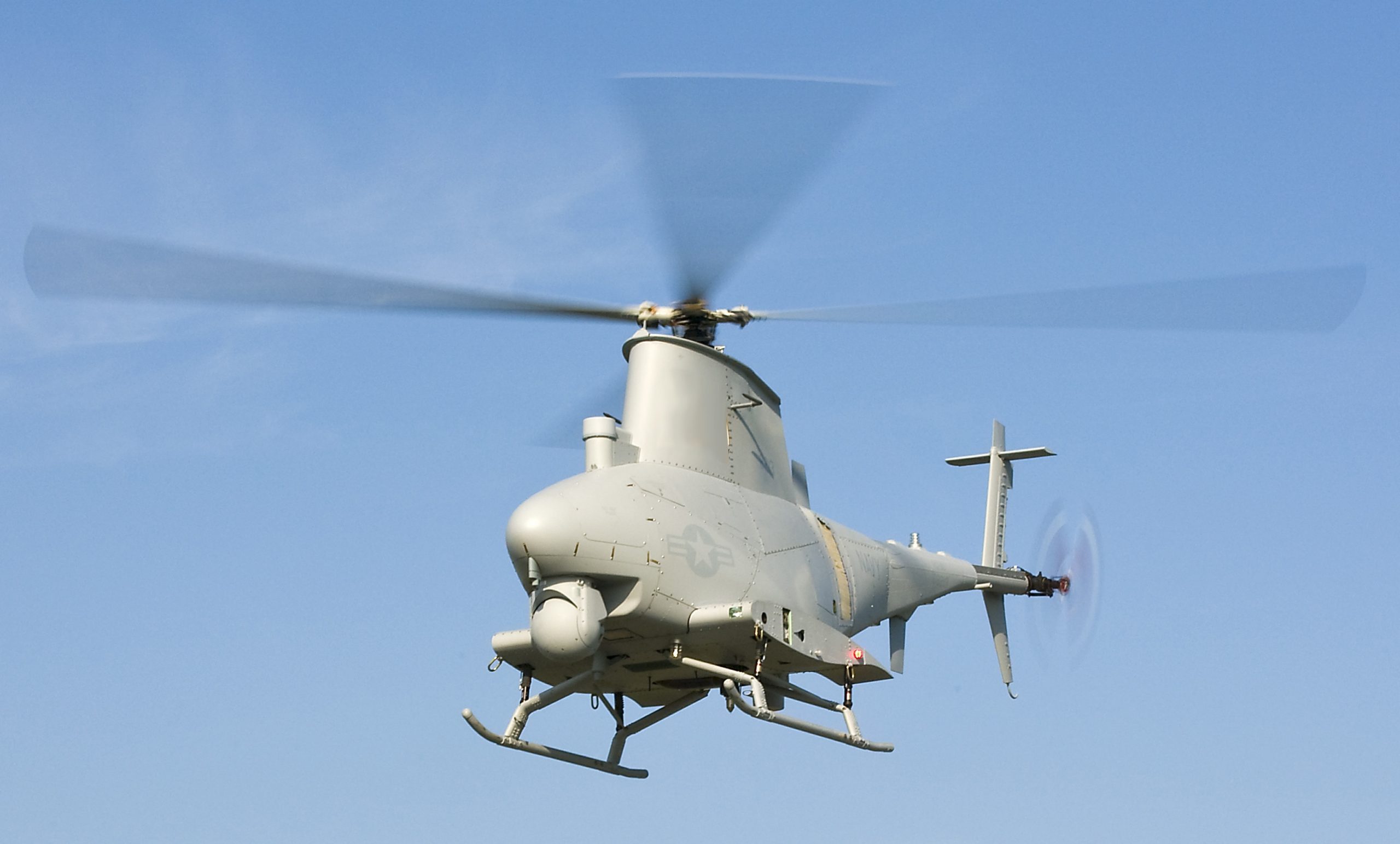 MQ-8B Fire Scout unmanned aerial vehicle flying on first unmanned biofuel flight.
